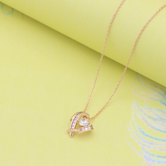 "Rose Gold Heart Pendant Necklace with Sparkling Stone Accents, XPBL0870 - Picture 2 of 13